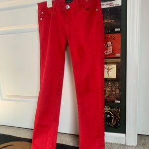 Red skinny jeans
